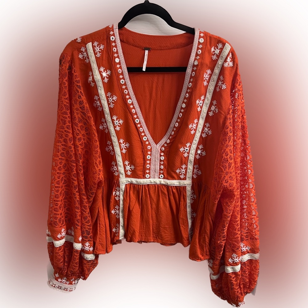 Free People lace and embroidered blouse.